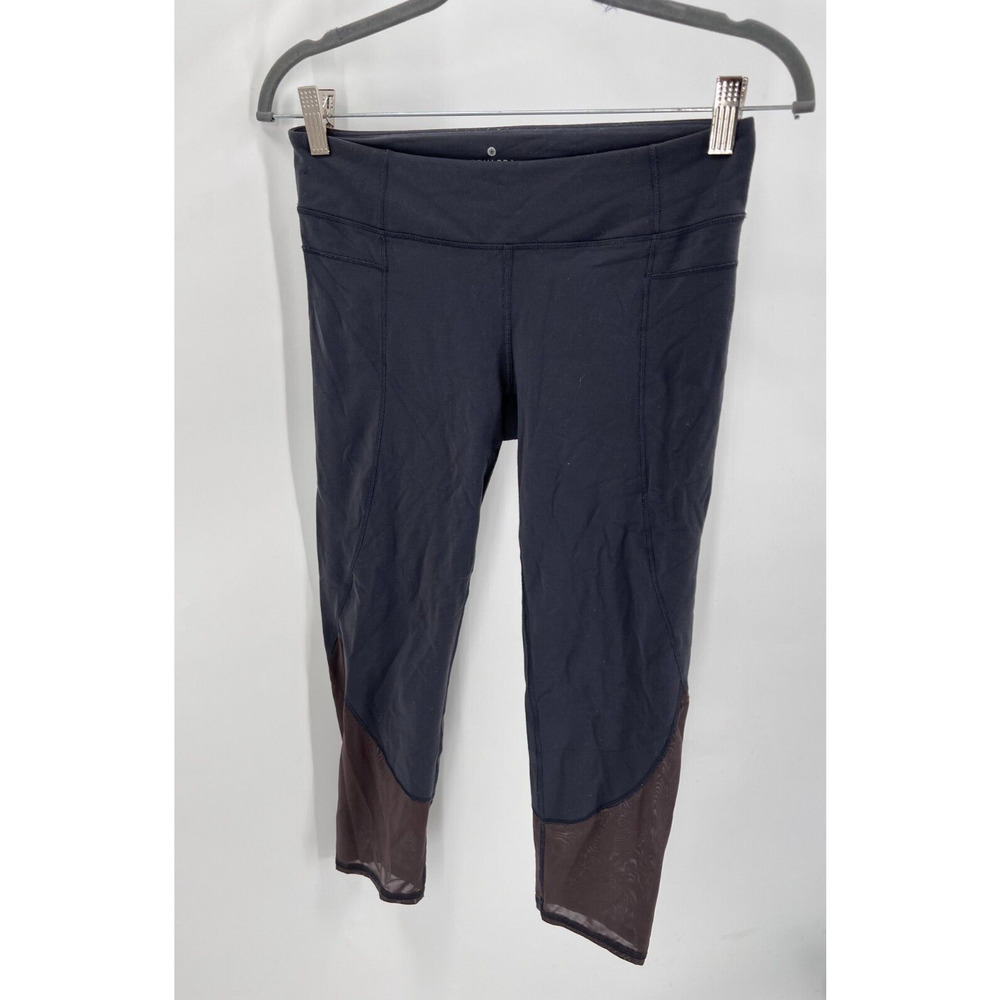 Athleta Women's S Small High-Rise Capri Leggings Mesh Hem Navy Blue
